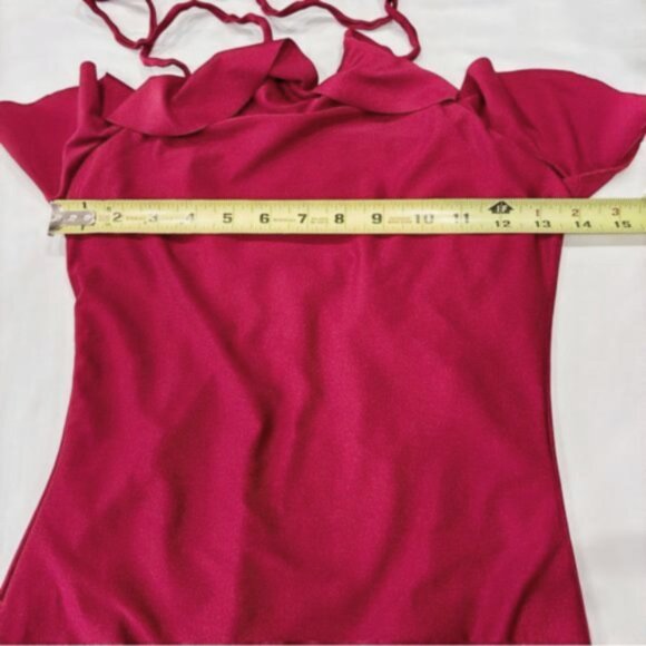 Shoshanna Wine Red One Shoulder Ruffle Swimsuit Women’s Size 4 Designer Swimwear - Picture 7 of 7